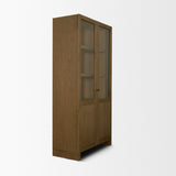 Henry Dark & Light Brown Oak Wood w/ Glass Doors Curio Cabinet by Mercana at Eve Furniture