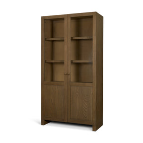 Henry Dark & Light Brown Oak Wood w/ Glass Doors Curio Cabinet by Mercana at Eve Furniture