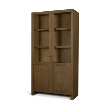 Henry Dark & Light Brown Oak Wood w/ Glass Doors Curio Cabinet by Mercana at Eve Furniture