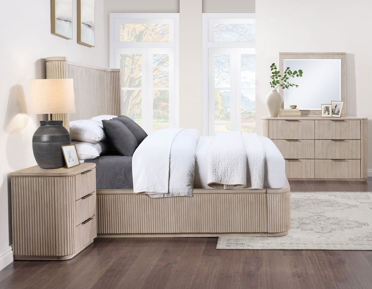 Henry Reeded King 4-Piece Bedroom Set, Tan Finish