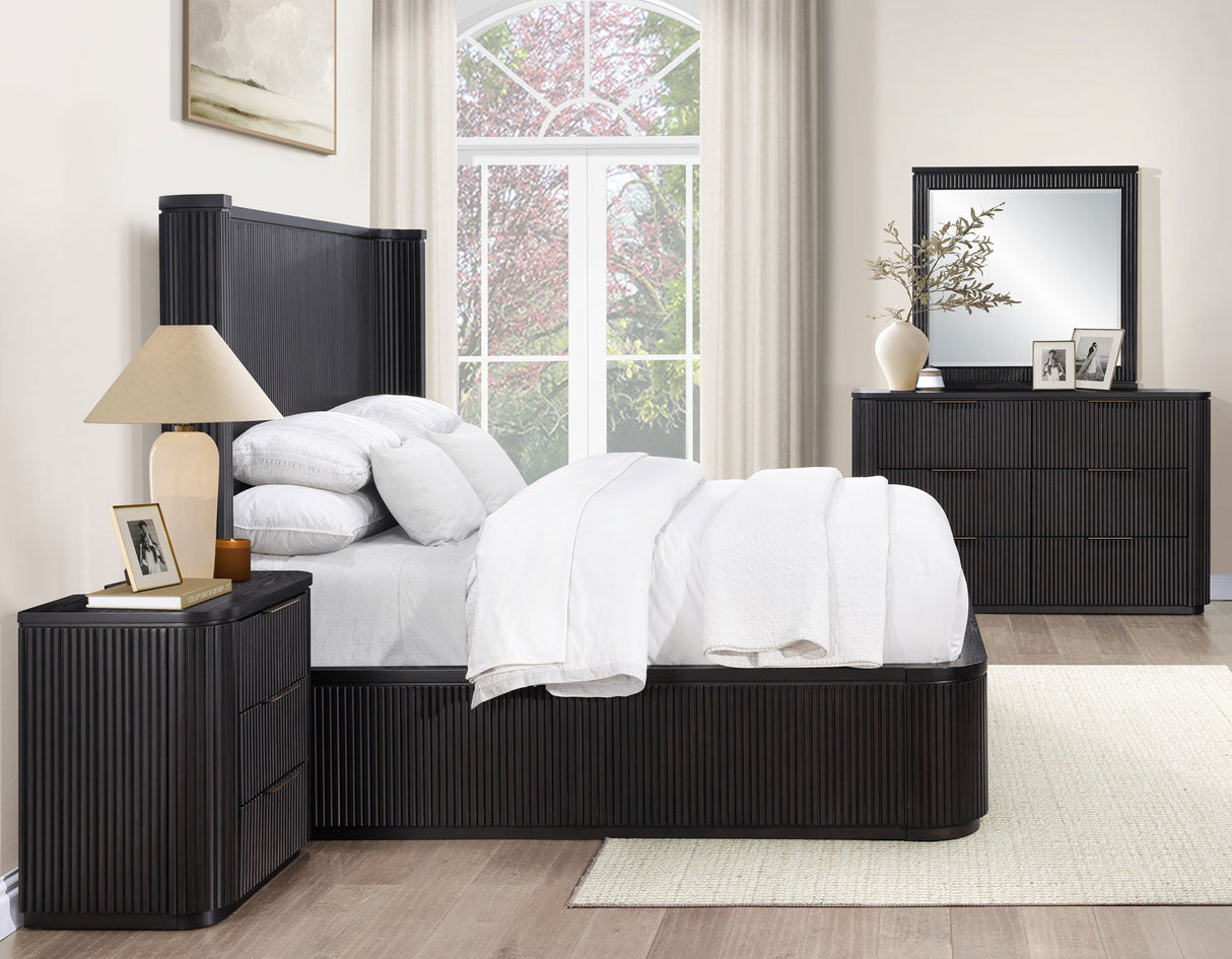 Henry Reeded Queen 4-Piece Bedroom Set, Espresso Finish