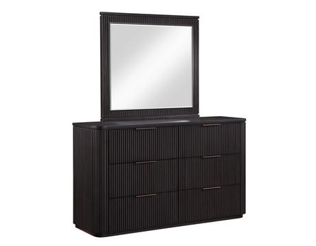 Henry 65″ 6-Drawer Reeded Dresser and Mirror, Espresso Finish by Steve Silver at Eve Furniture
