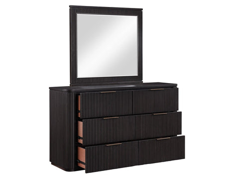 Henry 65″ 6-Drawer Reeded Dresser and Mirror, Espresso Finish by Steve Silver at Eve Furniture