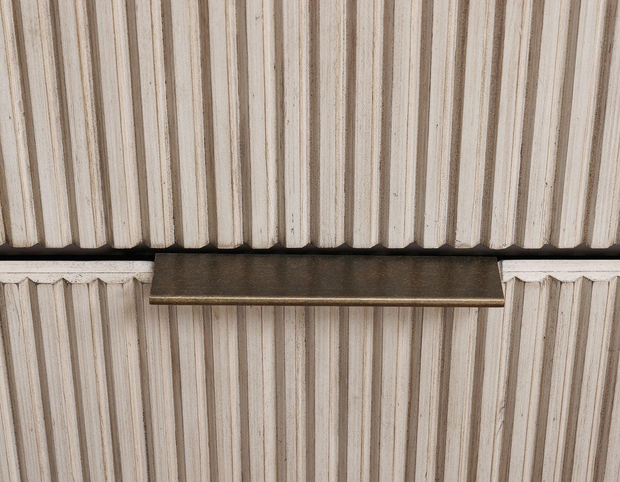 Henry 65″ 6-Drawer Reeded Dresser and Mirror, Tan Finish by Steve Silver at Eve Furniture