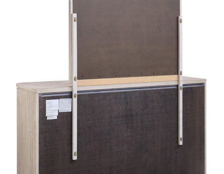 Henry 65″ 6-Drawer Reeded Dresser and Mirror, Tan Finish by Steve Silver at Eve Furniture