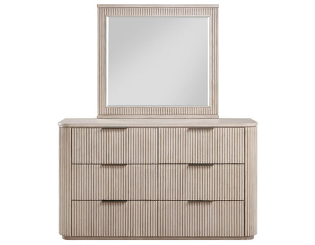 Henry 65″ 6-Drawer Reeded Dresser and Mirror, Tan Finish by Steve Silver at Eve Furniture