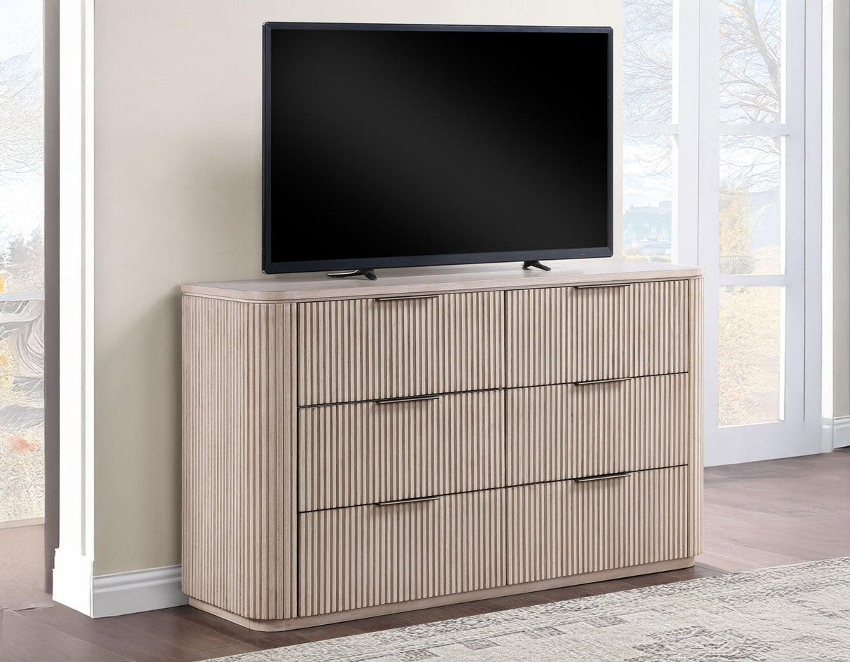 Henry 65″ 6-Drawer Reeded Dresser, Tan Finish by Steve Silver at Eve Furniture