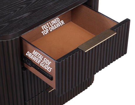 Henry Reeded 3-Drawer Nightstand with USB & Electric Outlets, Espresso Finish by Steve Silver at Eve Furniture