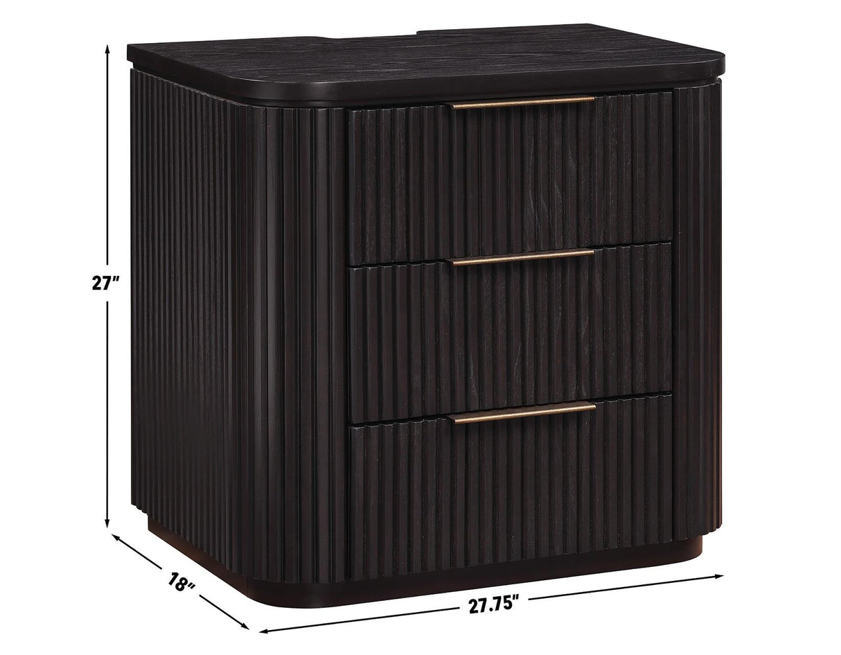 Henry Reeded 3-Drawer Nightstand with USB & Electric Outlets, Espresso Finish by Steve Silver at Eve Furniture