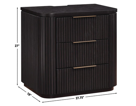 Henry Reeded 3-Drawer Nightstand with USB & Electric Outlets, Espresso Finish by Steve Silver at Eve Furniture