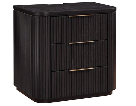 Henry Reeded 3-Drawer Nightstand with USB & Electric Outlets, Espresso Finish by Steve Silver at Eve Furniture