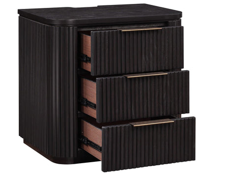 Henry Reeded 3-Drawer Nightstand with USB & Electric Outlets, Espresso Finish by Steve Silver at Eve Furniture