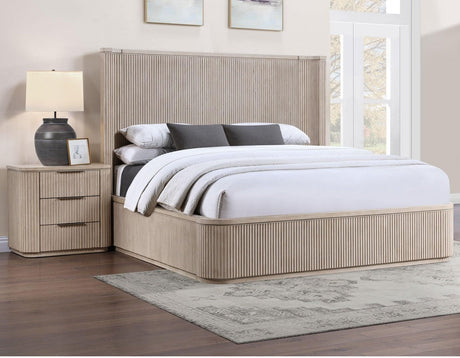 Henry Reeded 3-Drawer Nightstand with USB & Electric Outlets, Tan Finish by Steve Silver at Eve Furniture