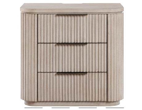 Henry Reeded 3-Drawer Nightstand with USB & Electric Outlets, Tan Finish by Steve Silver at Eve Furniture