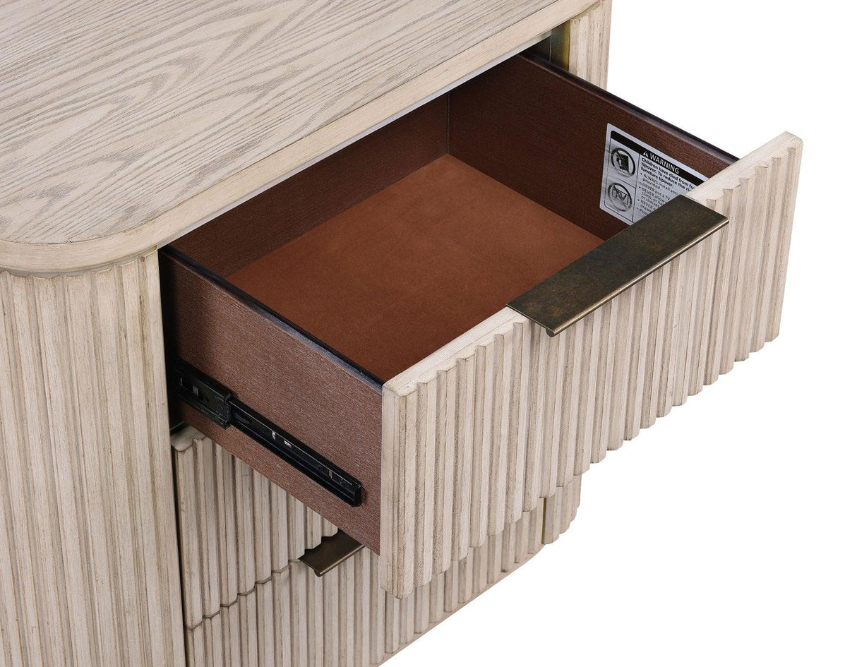 Henry Reeded 3-Drawer Nightstand with USB & Electric Outlets, Tan Finish by Steve Silver at Eve Furniture