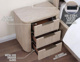 Henry Reeded 3-Drawer Nightstand with USB & Electric Outlets, Tan Finish by Steve Silver at Eve Furniture