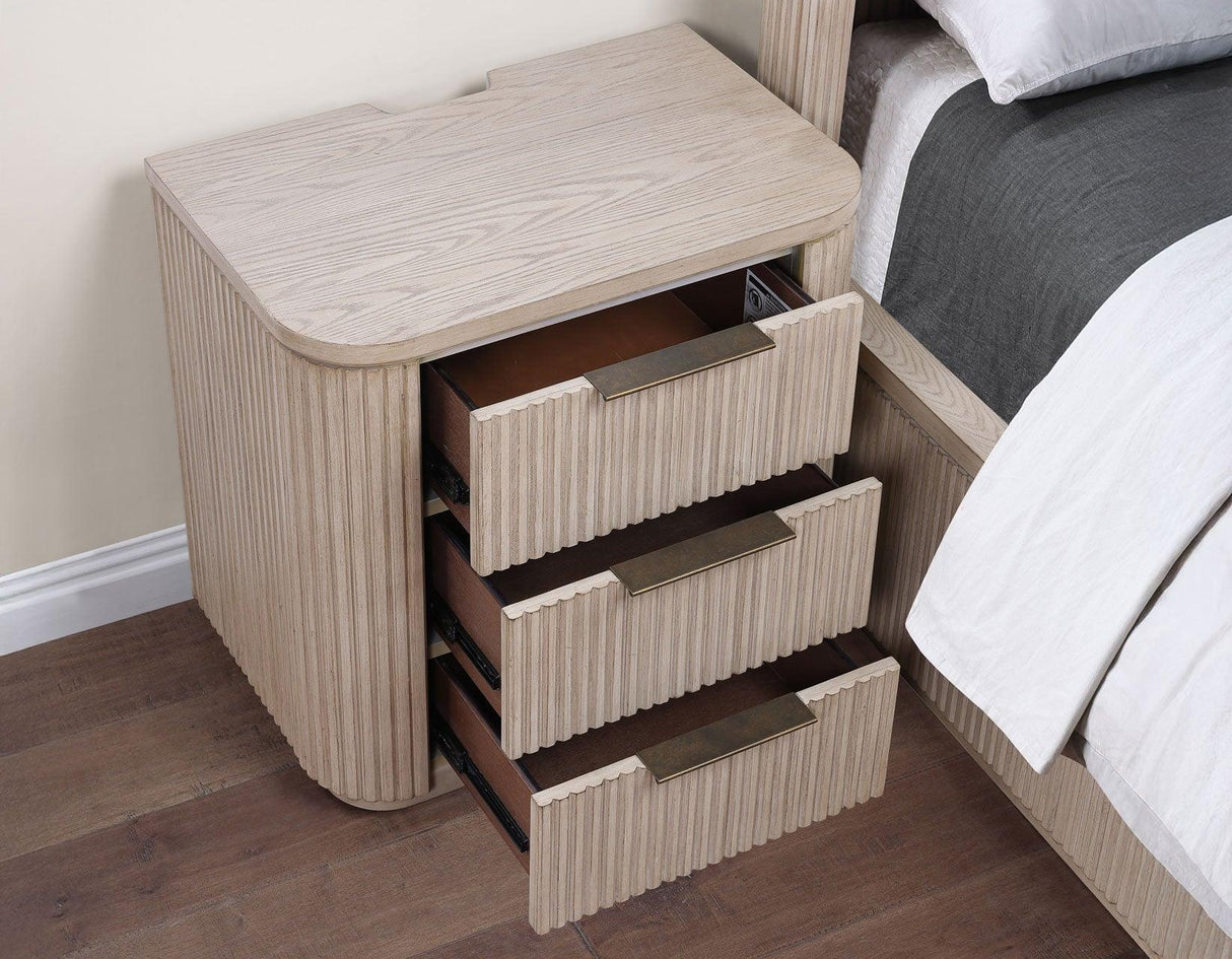 Henry Reeded 3-Drawer Nightstand with USB & Electric Outlets, Tan Finish by Steve Silver at Eve Furniture