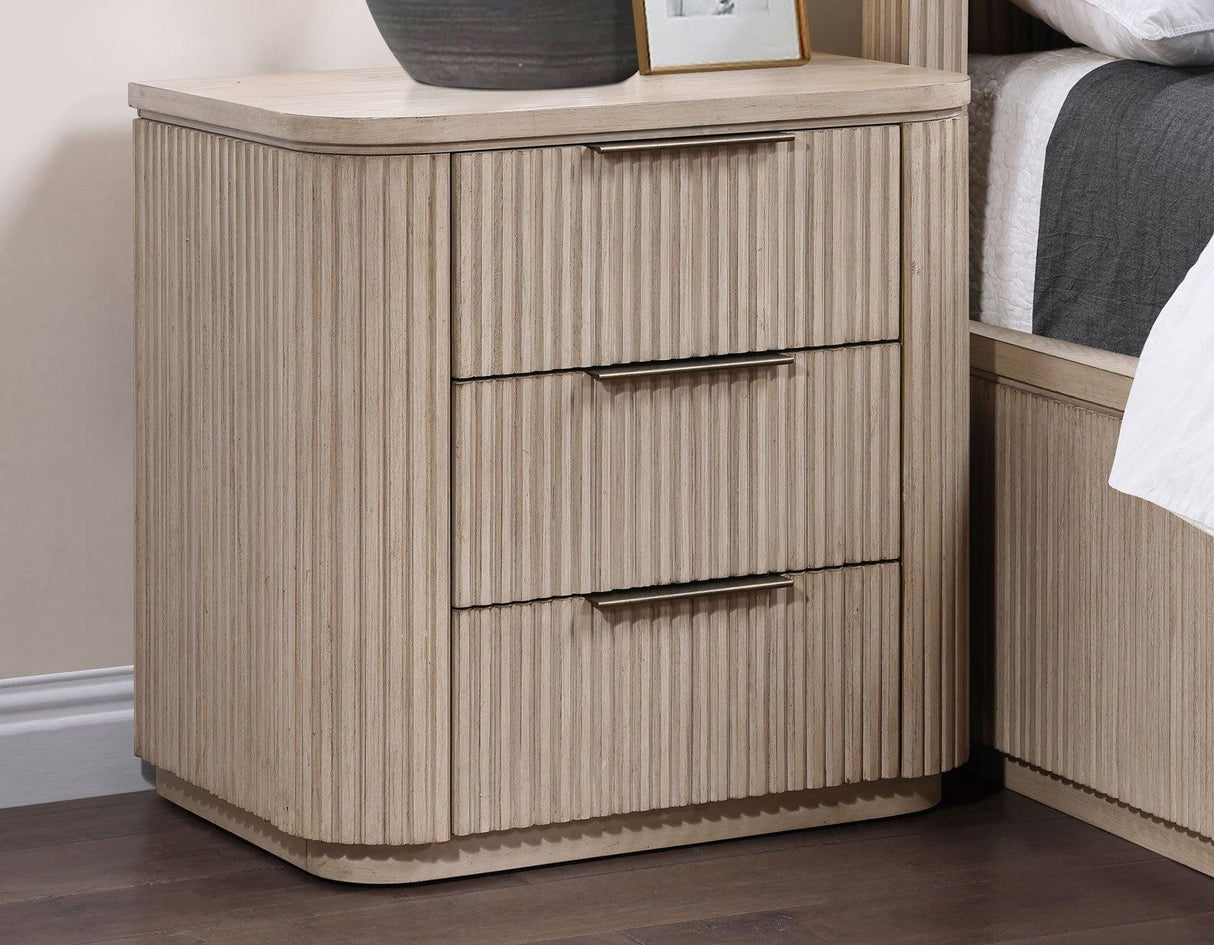Henry Reeded 3-Drawer Nightstand with USB & Electric Outlets, Tan Finish by Steve Silver at Eve Furniture