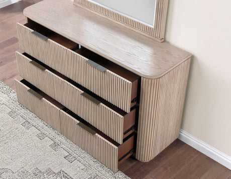 Henry Reeded Queen 4-Piece Bedroom Set, Tan Finish by Steve Silver at Eve Furniture