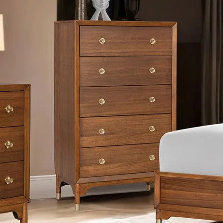 Hepburne Walnut 5-Piece Queen Bedroom Set by Furniture of America at Eve Furniture