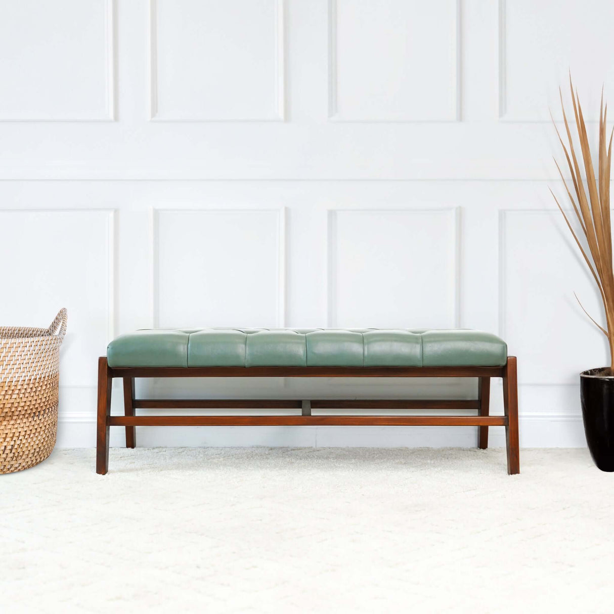 Hera Bench With Buttons (Green Leather)