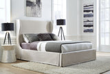 Hera Eastern King Skirted Footboard Storage Panel Bed in Oatmeal by Modus Furniture at Eve Furniture