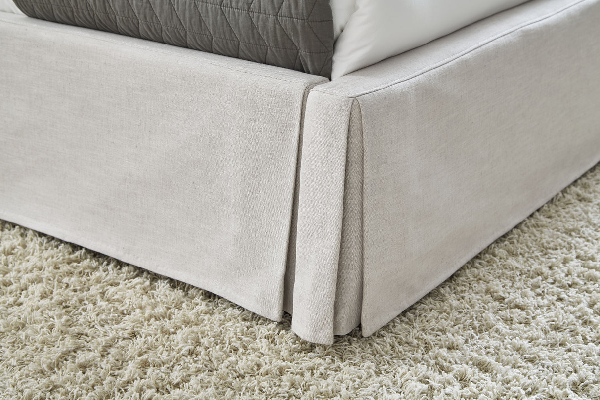 Hera Eastern King Skirted Footboard Storage Panel Bed in Oatmeal by Modus Furniture at Eve Furniture