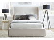 Hera Eastern King Skirted Footboard Storage Panel Bed in Oatmeal by Modus Furniture at Eve Furniture