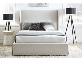 Hera Eastern King Skirted Footboard Storage Panel Bed in Oatmeal by Modus Furniture at Eve Furniture