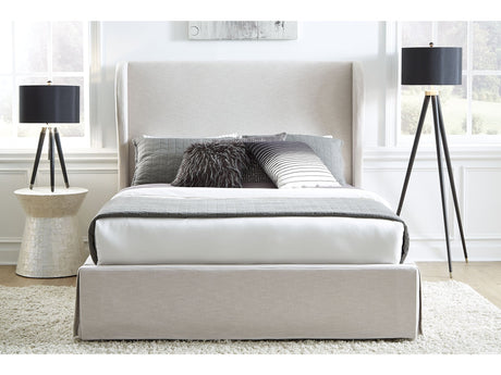 Hera Eastern King Skirted Footboard Storage Panel Bed in Oatmeal by Modus Furniture at Eve Furniture