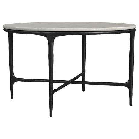 Hermas White and Black 2-Piece Round Marble Coffee and End Table Set by Coaster at Eve Furniture