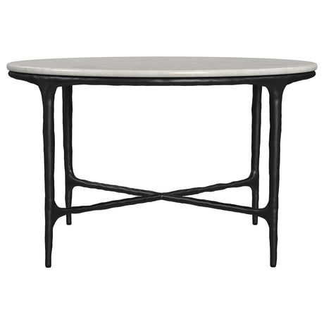 Hermas White and Black 2-Piece Round Marble Coffee and End Table Set by Coaster at Eve Furniture