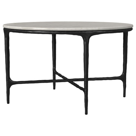Hermas White and Black 2-Piece Round Marble Coffee and End Table Set by Coaster at Eve Furniture
