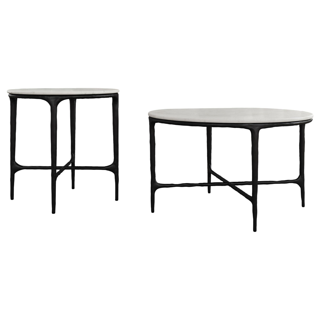 Hermas White and Black 2-Piece Round Marble Coffee and End Table Set by Coaster at Eve Furniture