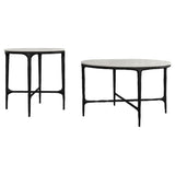 Hermas White and Black 2-Piece Round Marble Coffee and End Table Set by Coaster at Eve Furniture