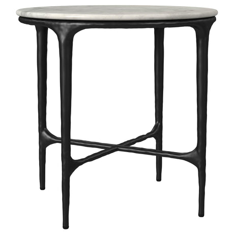 Hermas White and Black 2-Piece Round Marble Coffee and End Table Set by Coaster at Eve Furniture