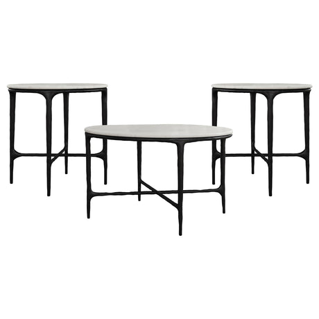 Hermas White and Black 3-Piece Round Marble Coffee and End Table Set by Coaster at Eve Furniture