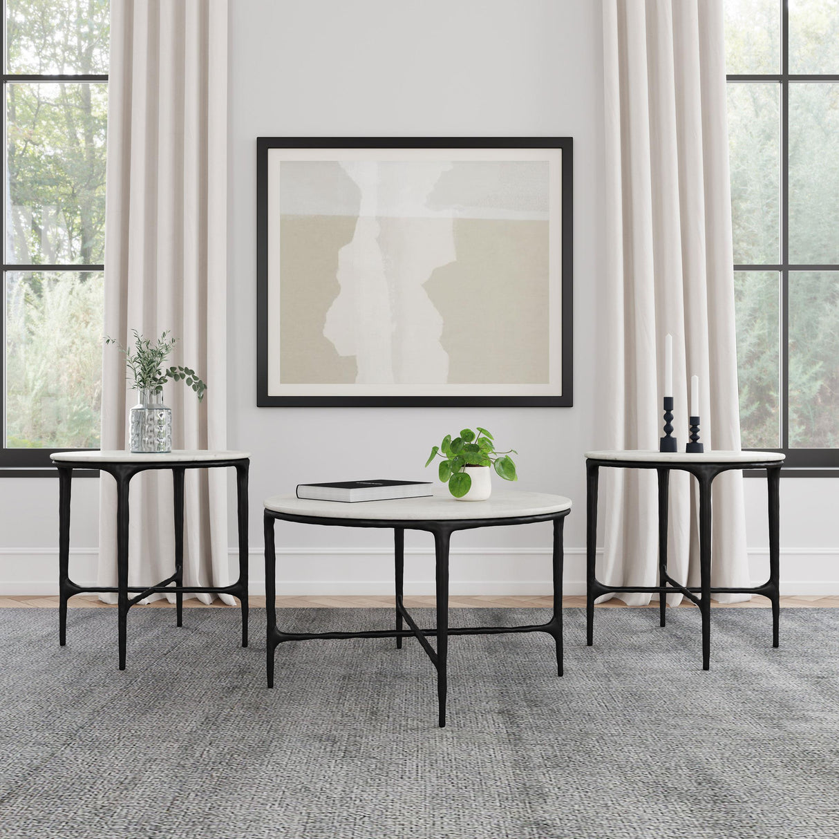 Hermas White and Black 3-Piece Round Marble Coffee and End Table Set by Coaster at Eve Furniture