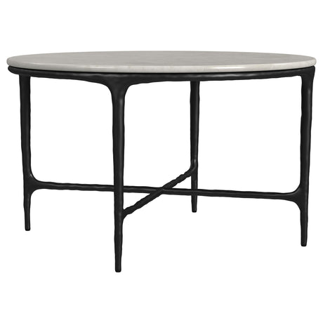 Hermas White Round Genuine Marble Top Metal Coffee Table by Coaster at Eve Furniture