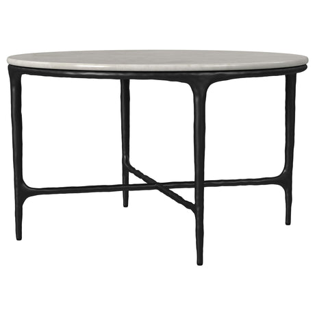 Hermas White Round Genuine Marble Top Metal Coffee Table by Coaster at Eve Furniture