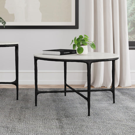 Hermas White Round Genuine Marble Top Metal Coffee Table by Coaster at Eve Furniture