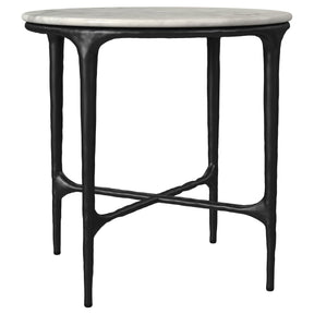 Hermas White Round Genuine Marble Top Metal End Table by Coaster at Eve Furniture