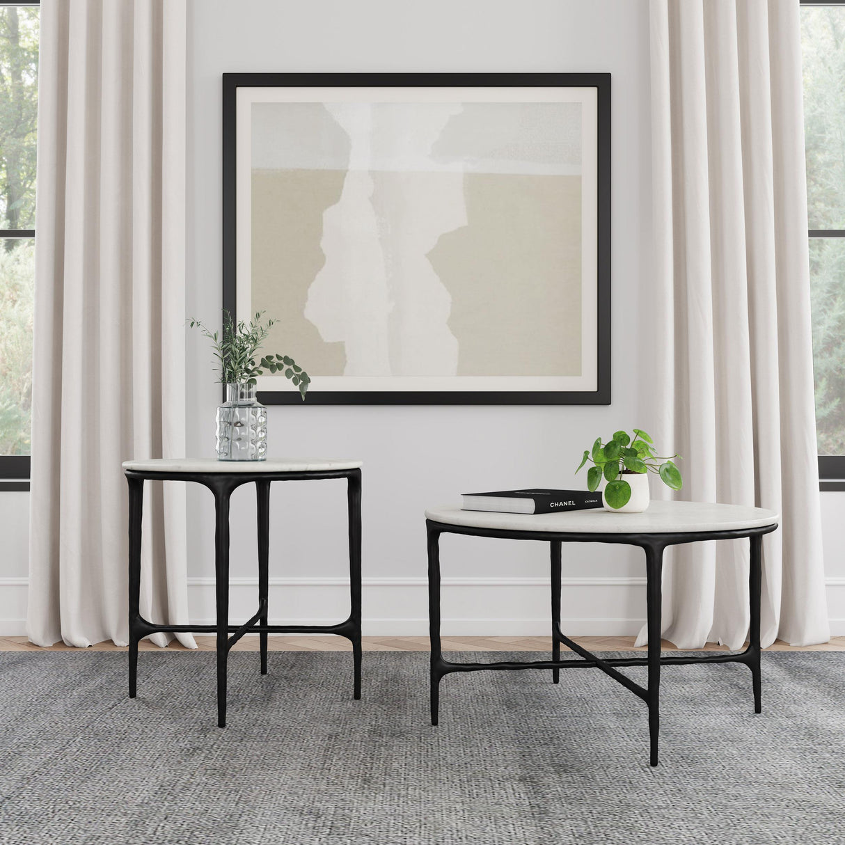 Hermas White Round Genuine Marble Top Metal End Table by Coaster at Eve Furniture