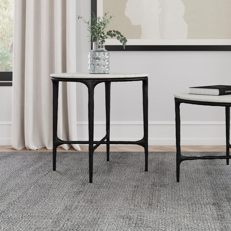 Hermas White Round Genuine Marble Top Metal End Table by Coaster at Eve Furniture