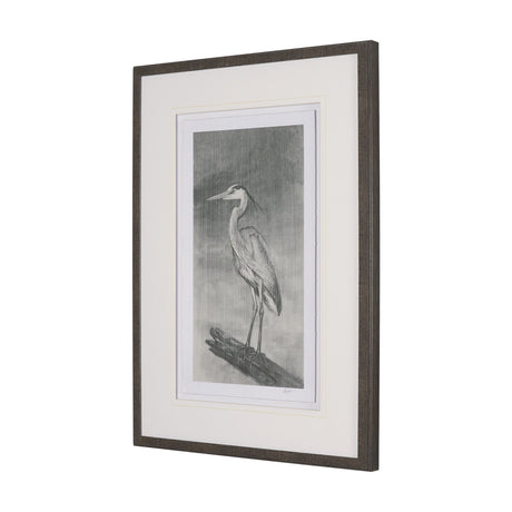 Heron Sketch by Mercana Studio a Hand Embellished Framed Art Print Matted under Glass by Mercana at Eve Furniture