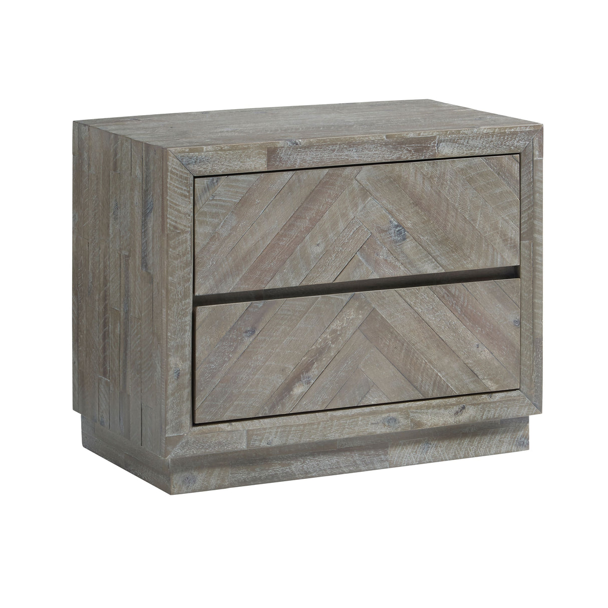 Herringbone Solid Wood Two Drawer Nightstand in Rustic Latte by Modus Furniture at Eve Furniture