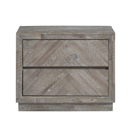 Herringbone Solid Wood Two Drawer Nightstand in Rustic Latte by Modus Furniture at Eve Furniture