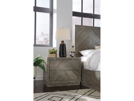 Herringbone Solid Wood Two Drawer Nightstand in Rustic Latte by Modus Furniture at Eve Furniture