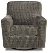 Herstow Charcoal Swivel Glider Accent Chair