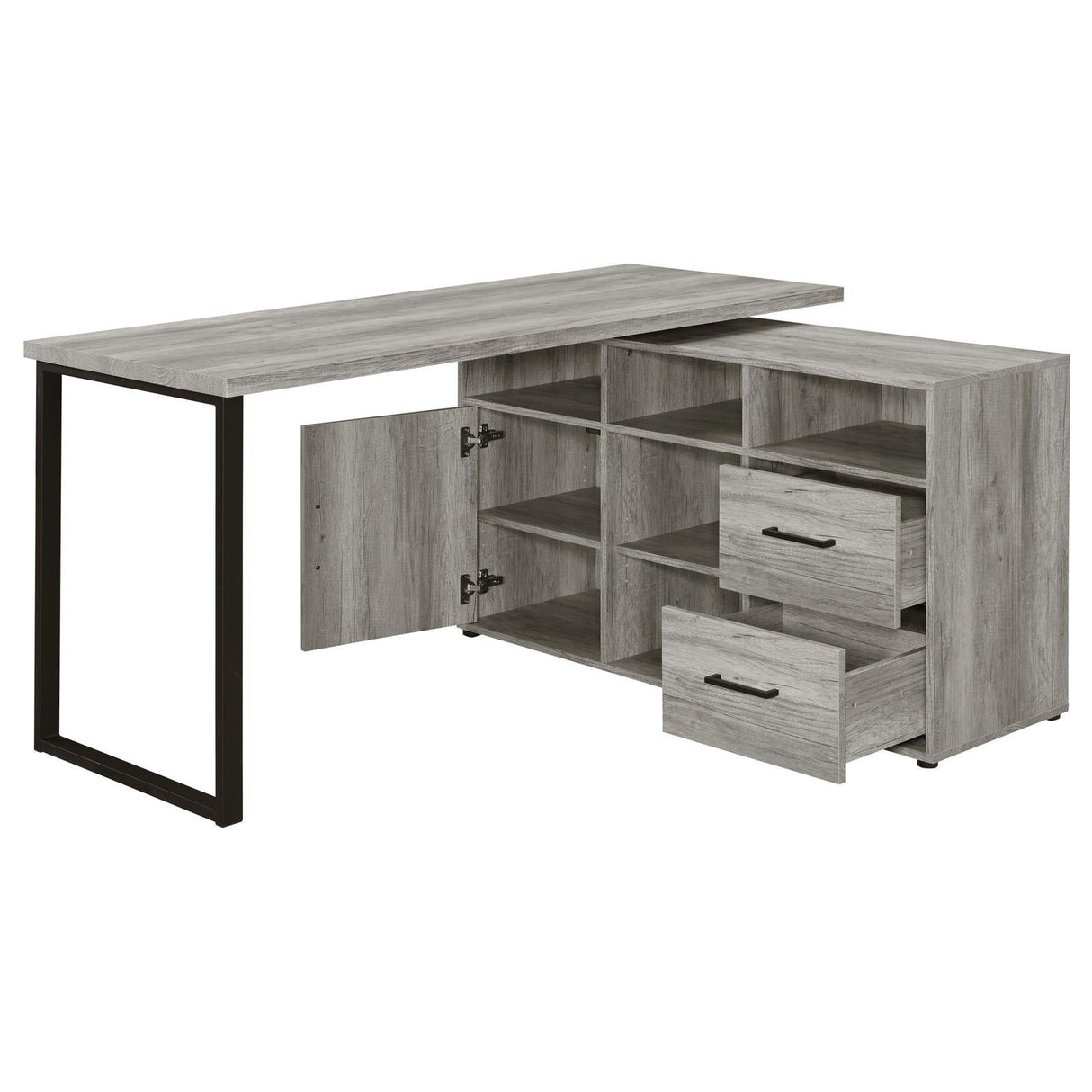 Hertford Gray Driftwood L-shape Office Desk with Storage by Coaster at Eve Furniture